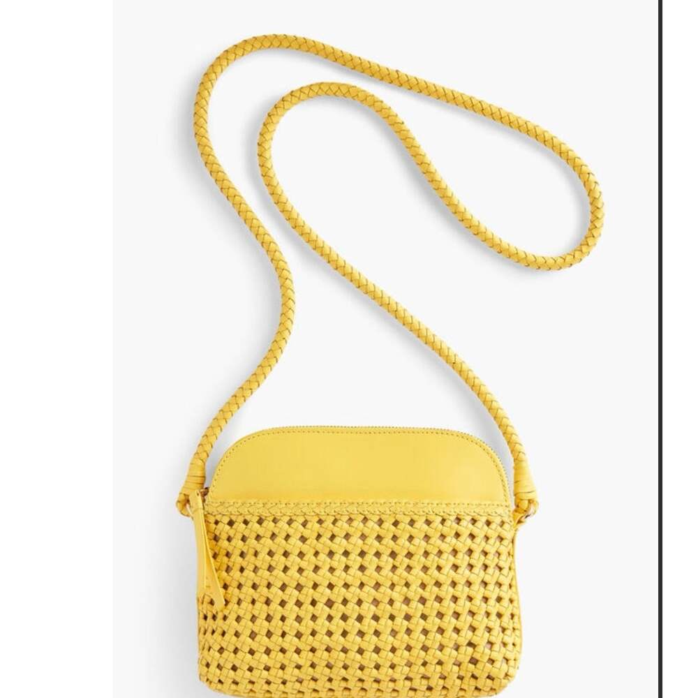 Talbots Bright Yellow Genuine Woven Leather Crossbody Bag Purse